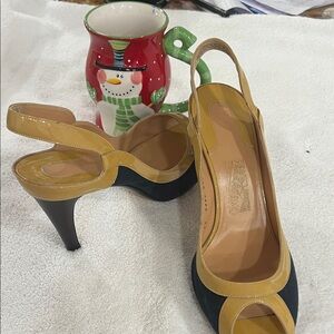 Salvatore Ferragamo Yellow and Black Slingback Heels